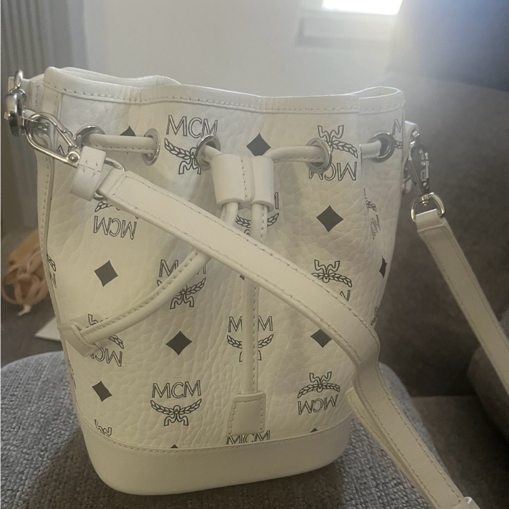 MCM White Shoulder Bag with Monogram Print